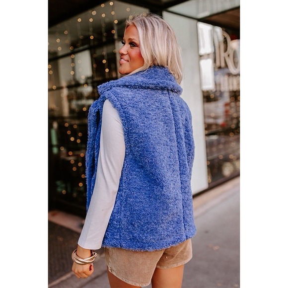 &merci Blue Sherpa Teddy Vest NWT Sz S Cozy Fall Winter Layer MSRP $60 - Picture 11 of 15